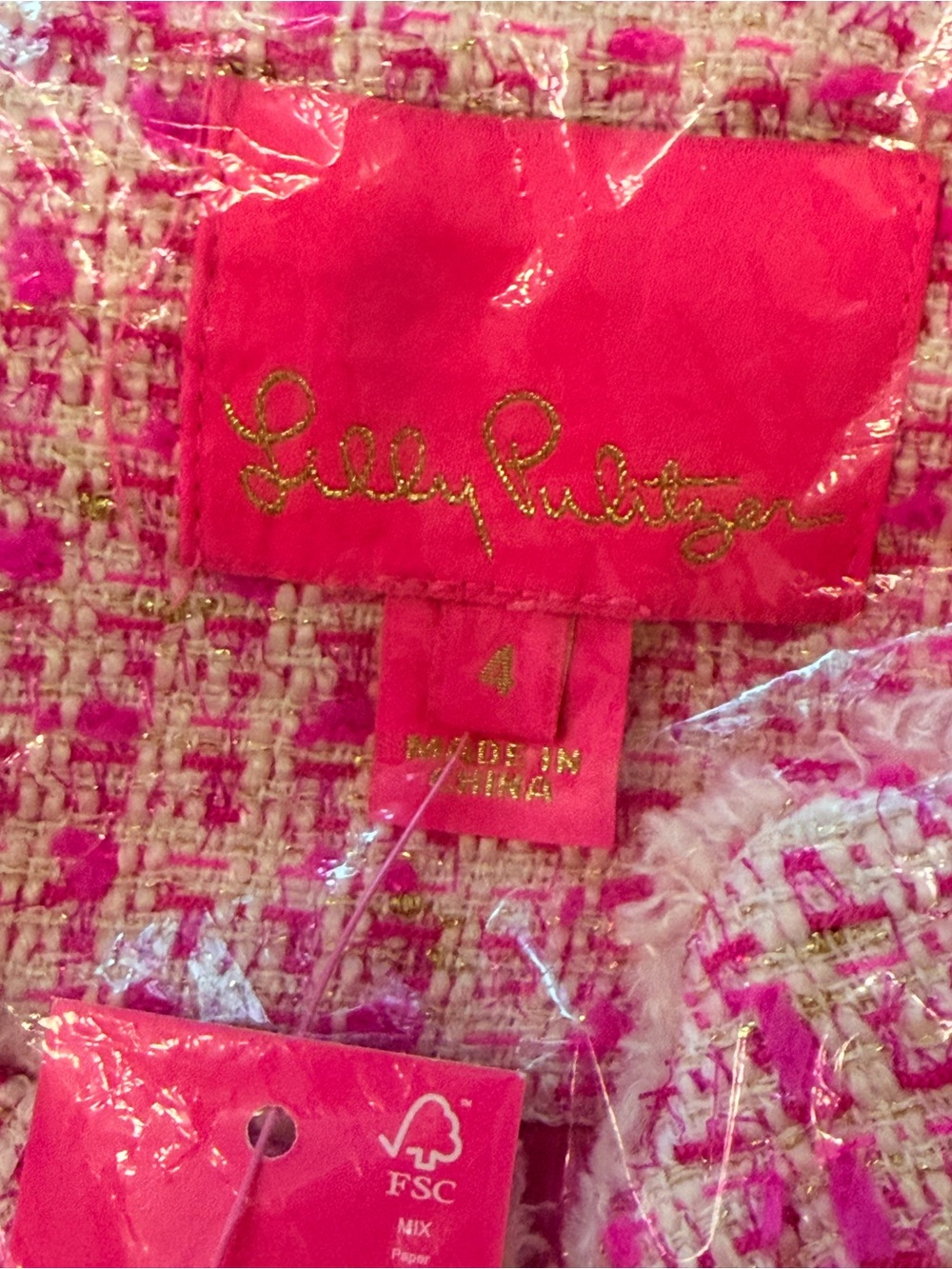 Lilly Pulitzer Pink & White Tweed Jacket with Gold Buttons - Picture 3 of 4